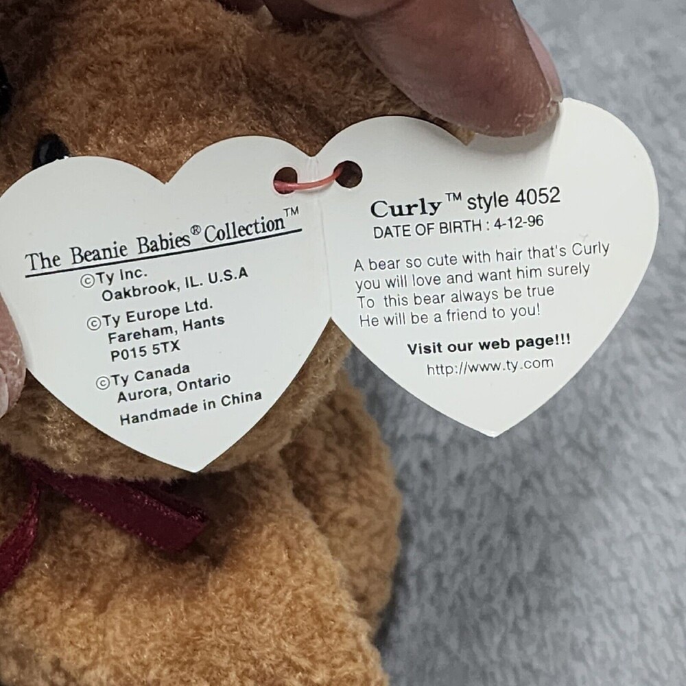 Beanie Babies Curly 1993 1996 RARE Baby Bear Toy Vtg - Picture 7 of 10